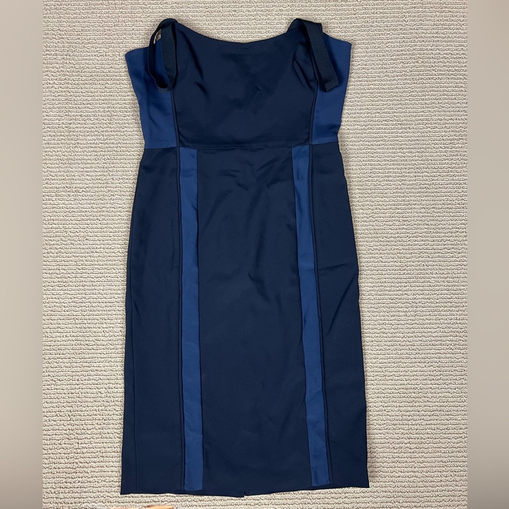 French Connection Black And Blue Midi Color Block Sheath Dress